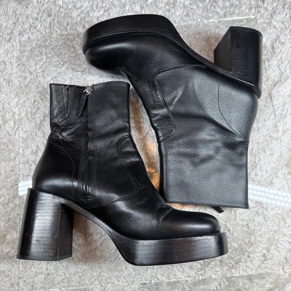 Simon Miller Ankle Boots 41 Low Raid Black Leather Platform Block Heel Rock Chic - Picture 5 of 14